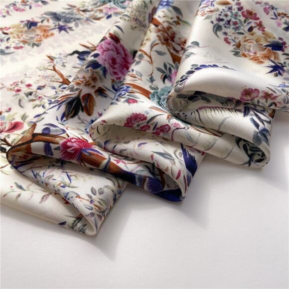 2/$30 NEW Cream Bird Floral Flower Printed Silky Fashion Scarf - Picture 5 of 14